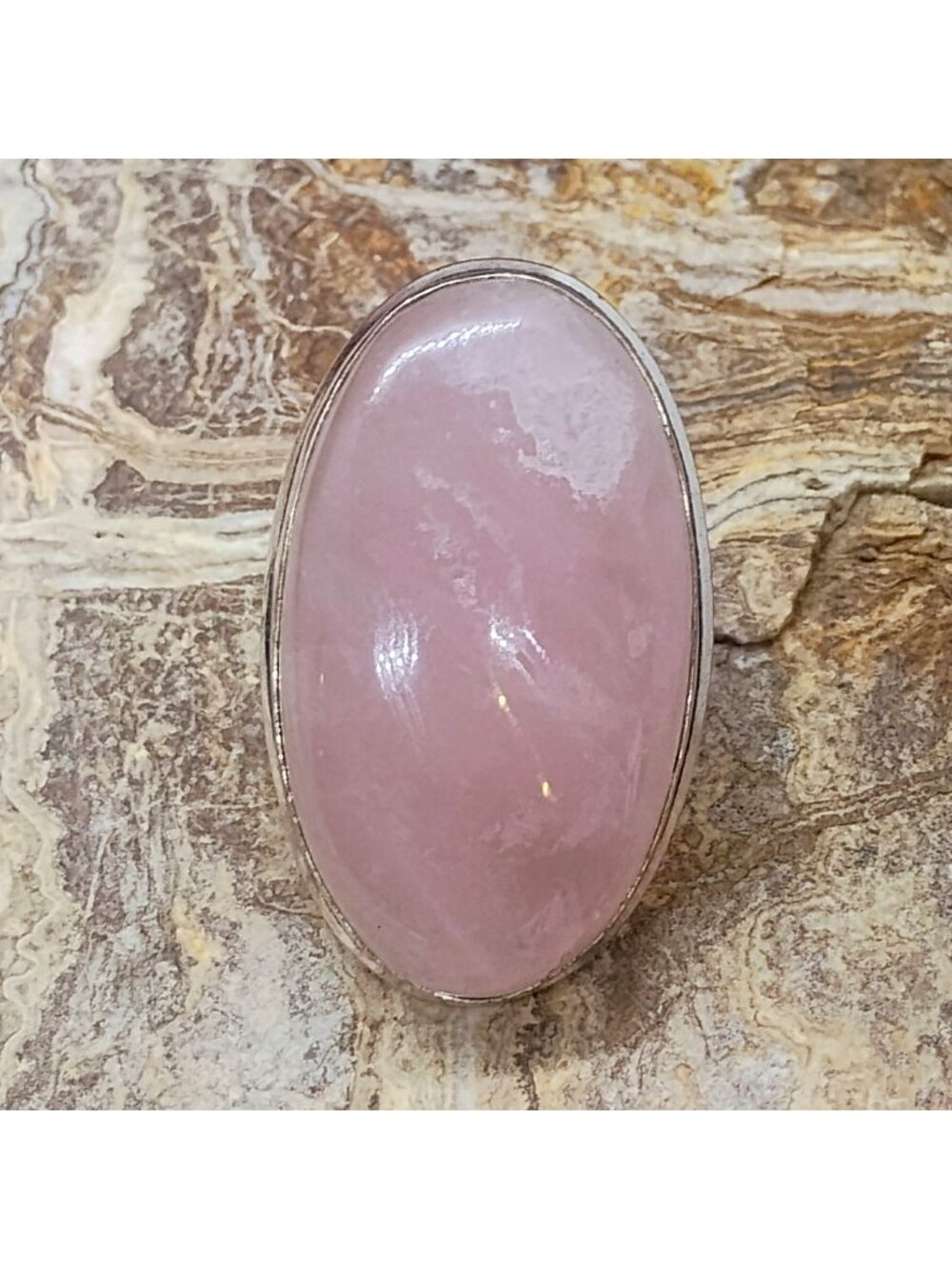 Huge Pink Rose Quartz Statement Ring in Sterling Silver Size 9
